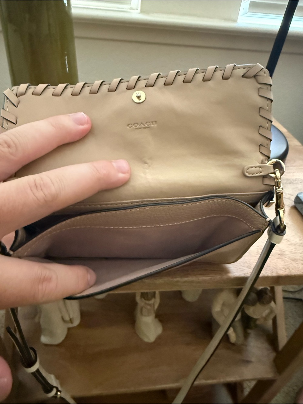 Coach Two-Tone Whipstitch Crossbody — Cream & Tan - Picture 6 of 6
